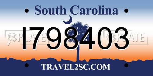 I798403 South Carolina License Plate