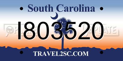 I803520 South Carolina License Plate