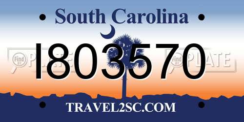 I803570 South Carolina License Plate
