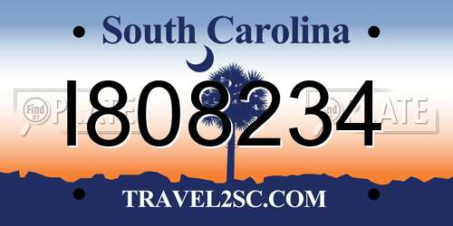 I808234 South Carolina License Plate