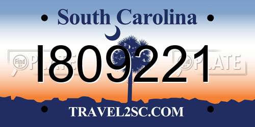 I809221 South Carolina License Plate