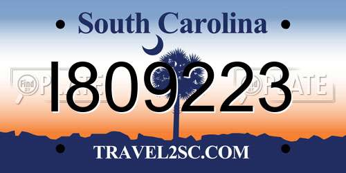 I809223 South Carolina License Plate
