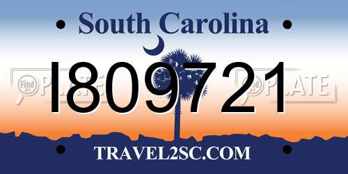 I809721 South Carolina License Plate
