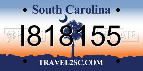I818155 South Carolina License Plate