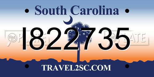 I822735 South Carolina License Plate