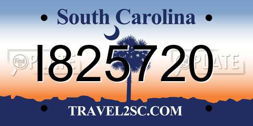 I825720 South Carolina License Plate