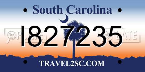 I827235 South Carolina License Plate
