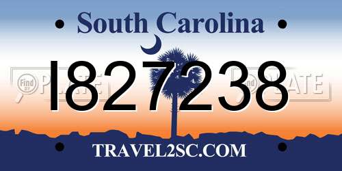 I827238 South Carolina License Plate