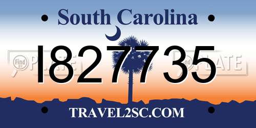 I827735 South Carolina License Plate