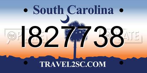 I827738 South Carolina License Plate