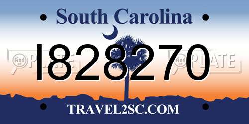 I828270 South Carolina License Plate