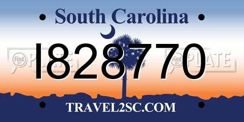 I828770 South Carolina License Plate