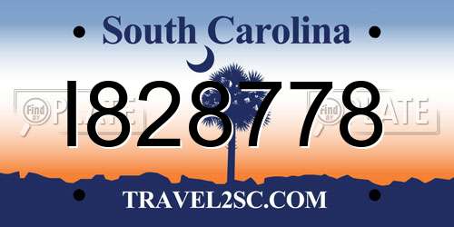 I828778 South Carolina License Plate