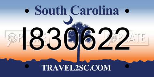 I830622 South Carolina License Plate