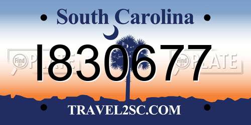 I830677 South Carolina License Plate