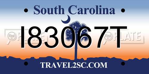 I83067T South Carolina License Plate