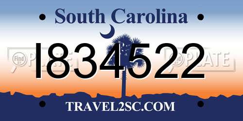 I834522 South Carolina License Plate