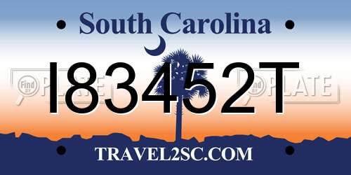 I83452T South Carolina License Plate
