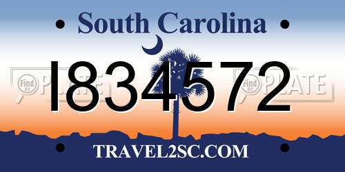 I834572 South Carolina License Plate