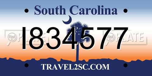 I834577 South Carolina License Plate
