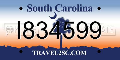 I834599 South Carolina License Plate