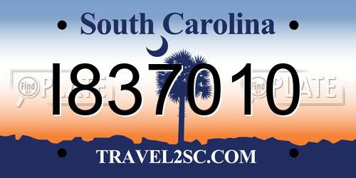 I837010 South Carolina License Plate