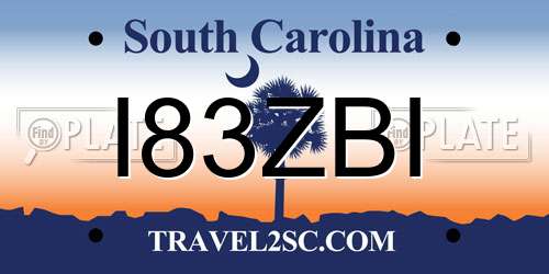 I83ZBI South Carolina License Plate