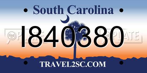 I840380 South Carolina License Plate