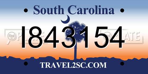 I843154 South Carolina License Plate