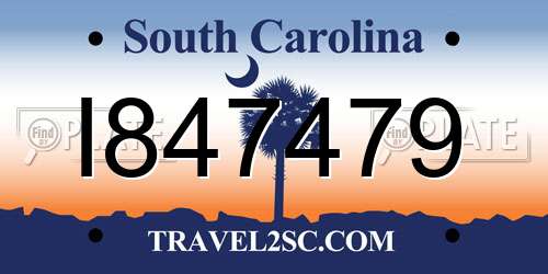 I847479 South Carolina License Plate