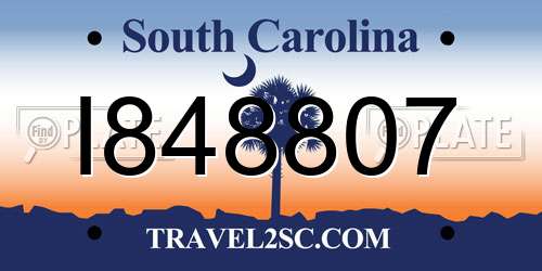 I848807 South Carolina License Plate