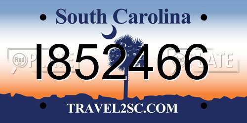 I852466 South Carolina License Plate