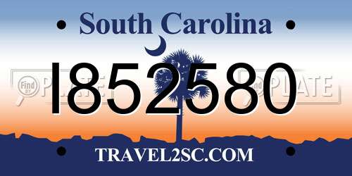 I852580 South Carolina License Plate