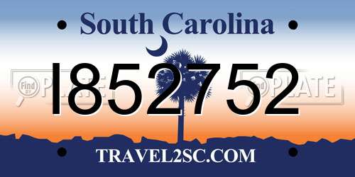 I852752 South Carolina License Plate