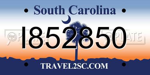 I852850 South Carolina License Plate