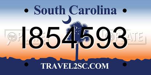 I854593 South Carolina License Plate