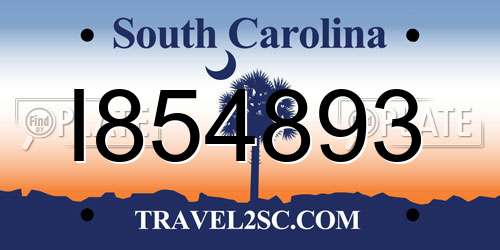 I854893 South Carolina License Plate