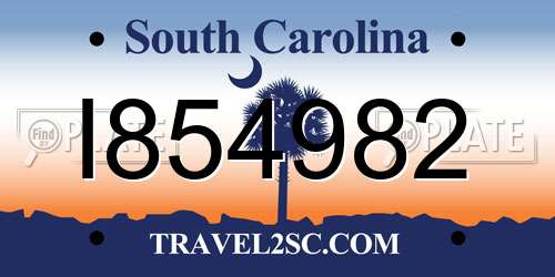 I854982 South Carolina License Plate