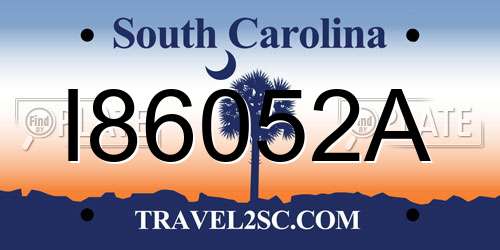 I86052A South Carolina License Plate