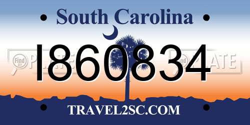 I860834 South Carolina License Plate