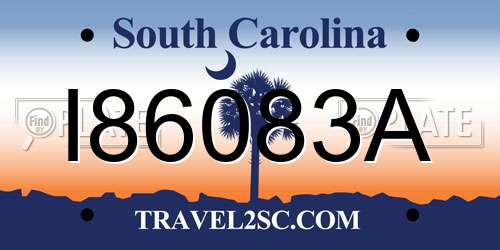 I86083A South Carolina License Plate