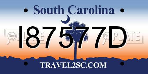 I87577D South Carolina License Plate