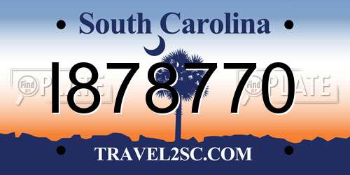 I878770 South Carolina License Plate
