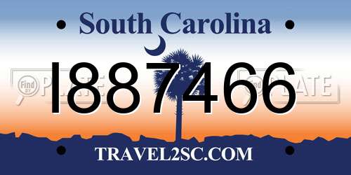 I887466 South Carolina License Plate