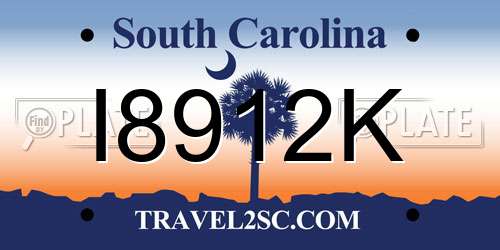 I8912K South Carolina License Plate