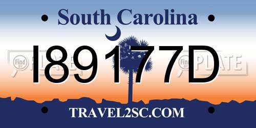 I89177D South Carolina License Plate
