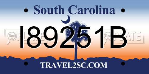 I89251B South Carolina License Plate