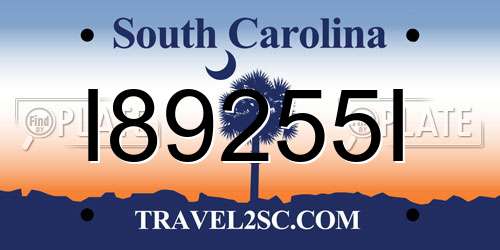 I89255I South Carolina License Plate