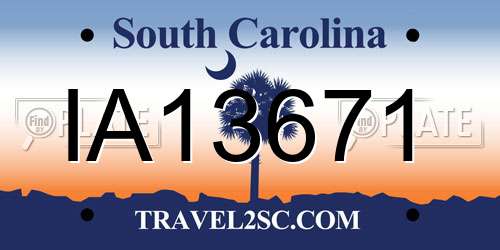 IA13671 South Carolina License Plate