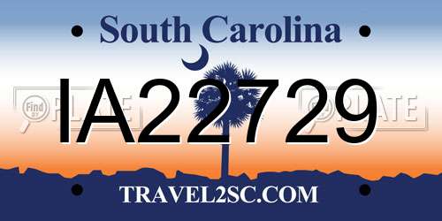 IA22729 South Carolina License Plate